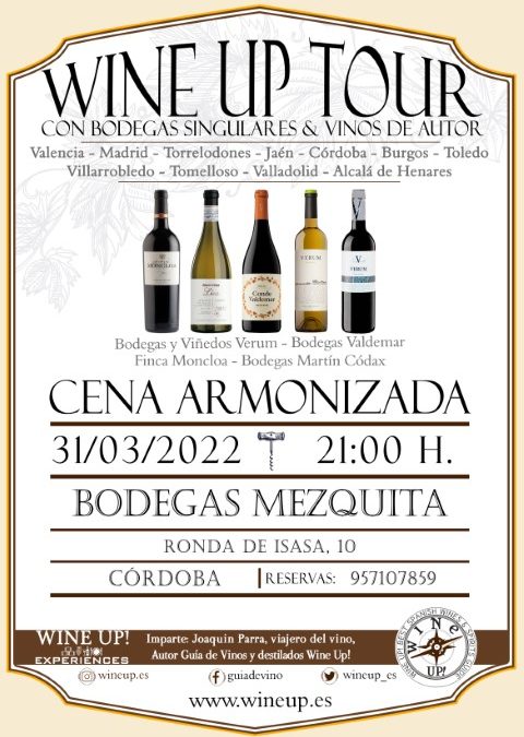 Cena armonizada con cinco vinos de autor. Wine Up Tour 2022