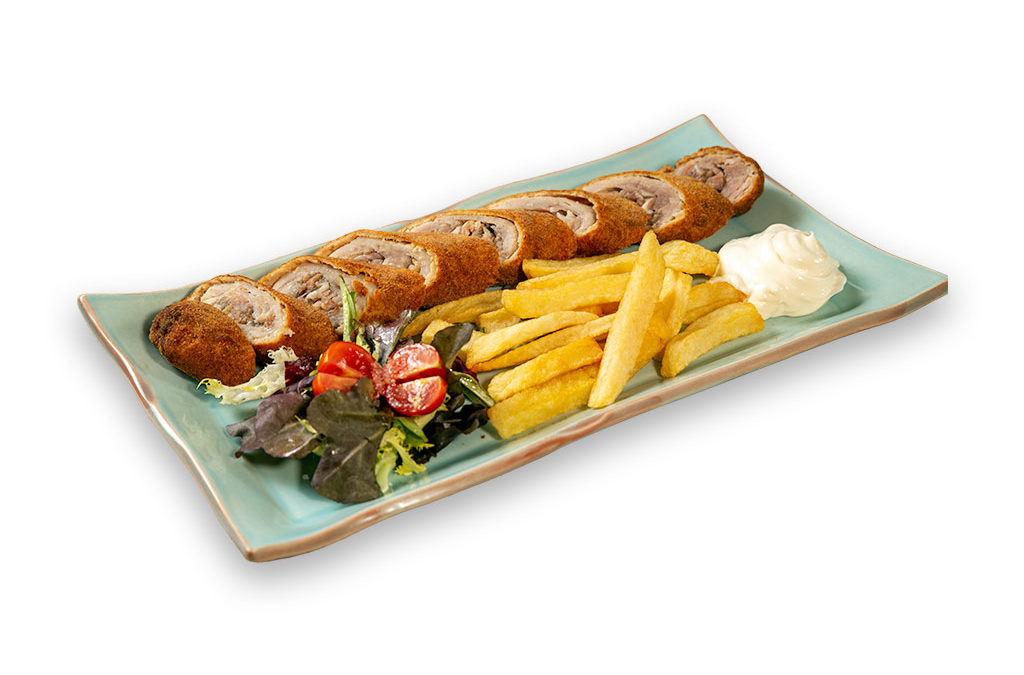 Flamenquín cordobés de lomo y jamón con patatas fritas
