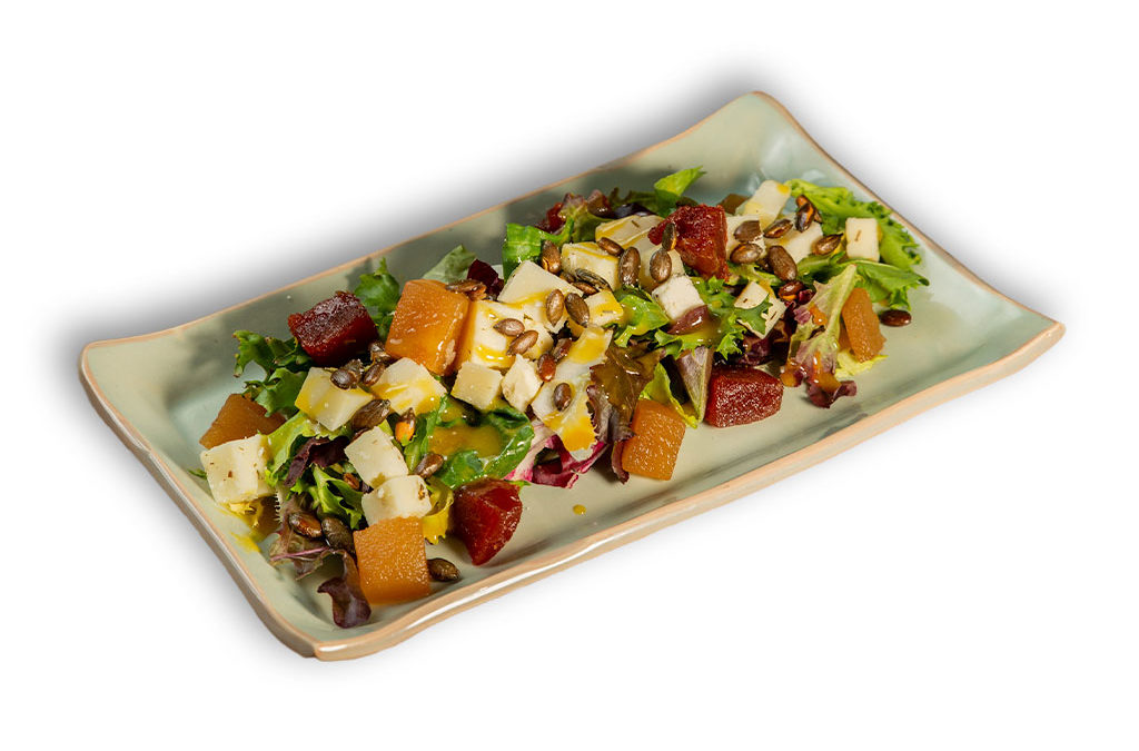 Ensalada de quesos ‘Los Balanchares’ peras al Amontillado y membrillo
