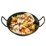 Huevos rotos con jamon y cebolla crujiente E Codigo