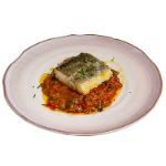 Lomo de bacalao confitado sobre pisto cordobes E Codigo